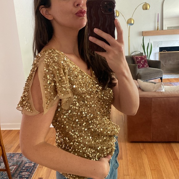 Vintage Y2K gold beaded sequin going out top - Picture 6 of 6
